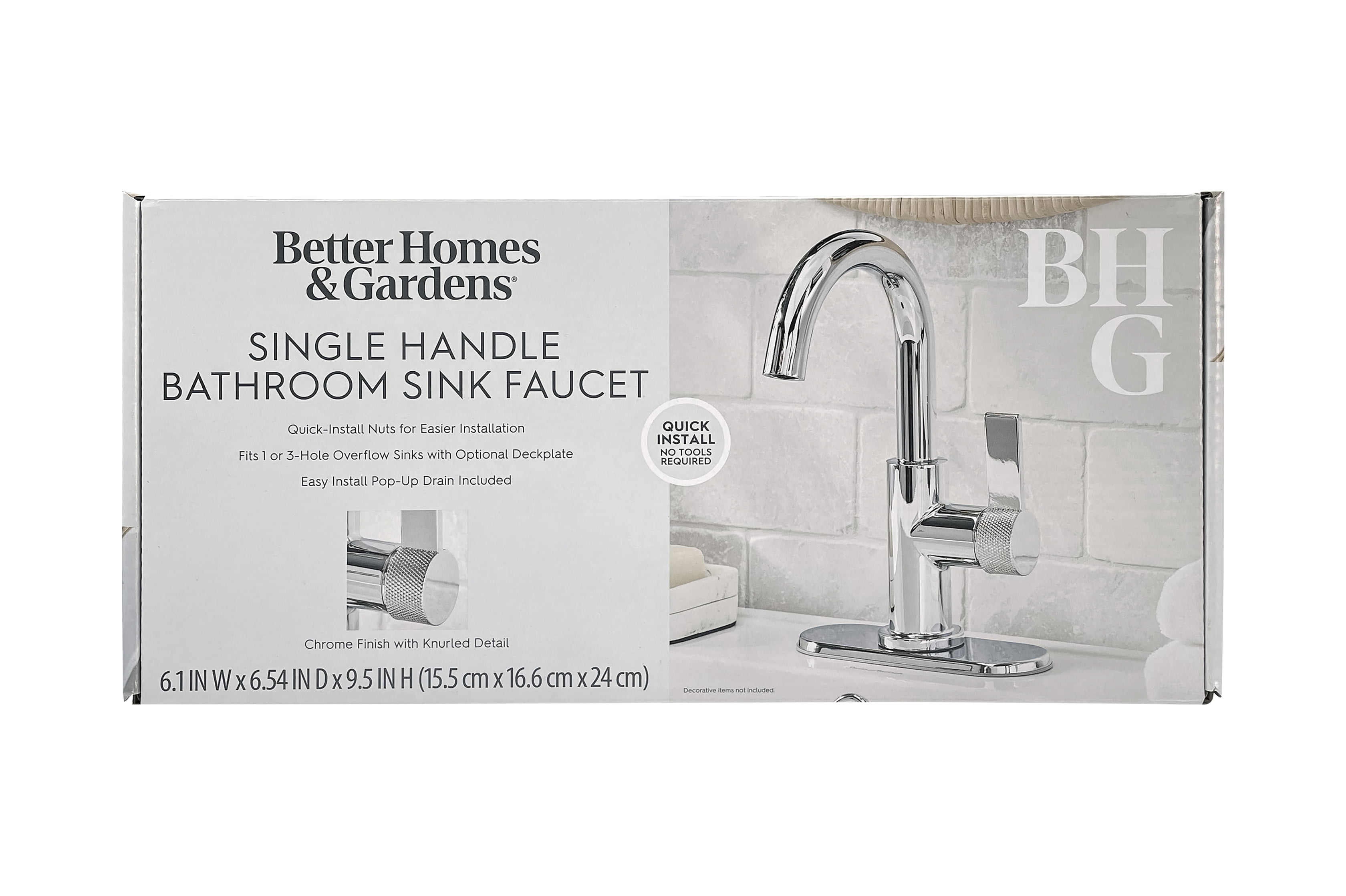 Better Homes & Gardens Chrome Single Handle High-Arc Bathroom Faucet with Knurled Handle