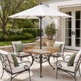 thumbnail image 4 of Round Outdoor Tablecloth with Umbrella Hole and Zipper, Shabby Burnt Orange Fitted Table Cover with Elastic Edge for 36-44 Inch, Oil Painting Vintage Art Brown White Waterproof Patio Tablecoths, 4 of 9