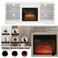 thumbnail image 6 of Fireplace TV Stand with LED Light for 60" TV, Wood TV Console Entertainment Center for Living Room, with Charging Outlet, Glass Shelves, Virtual Flame Fireplace, Media Console, White, 6 of 10