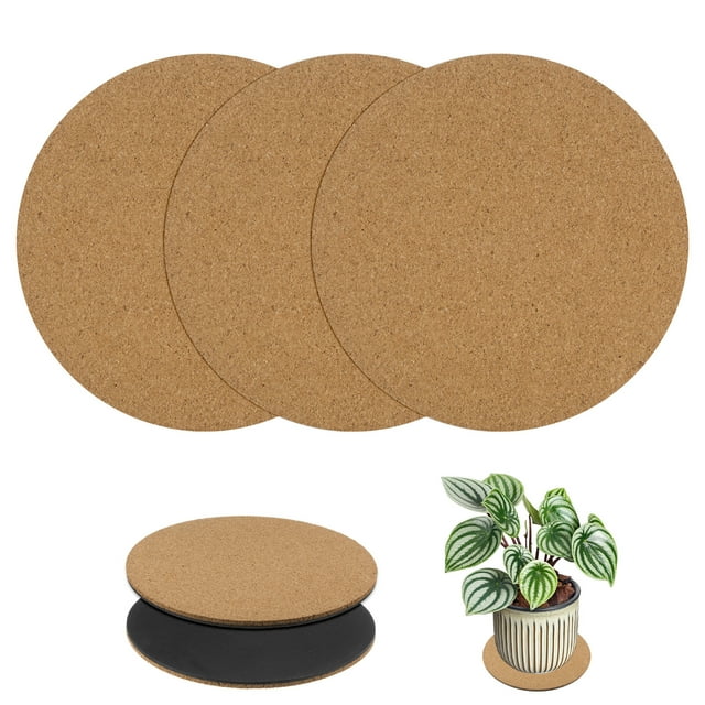 3 Paquete de Posavasos de Corcho para Plantas, Posavasos Redondos de 8 Pulgadas, Almohadillas de Corcho, Tapetes de Corcho