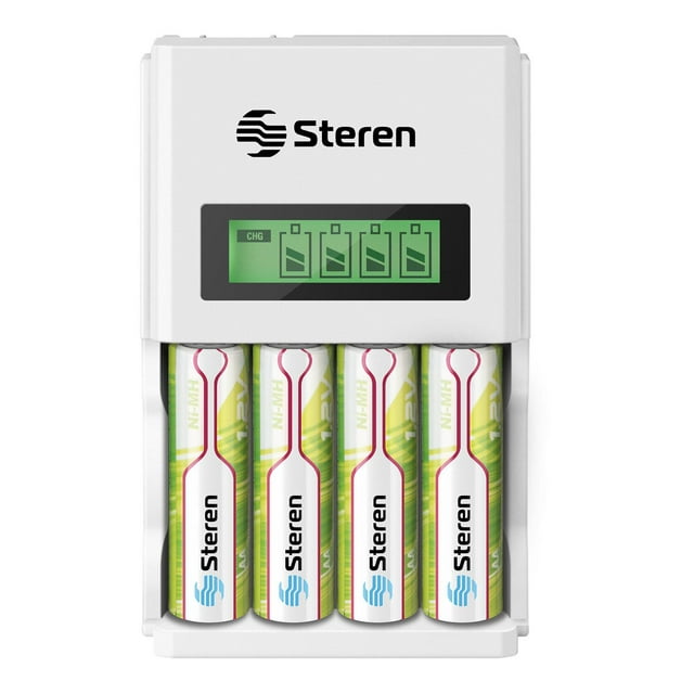 Cargador Inteligente Steren CRG-200 Incluye 4 Pilas AA R2U 2100 mAh
