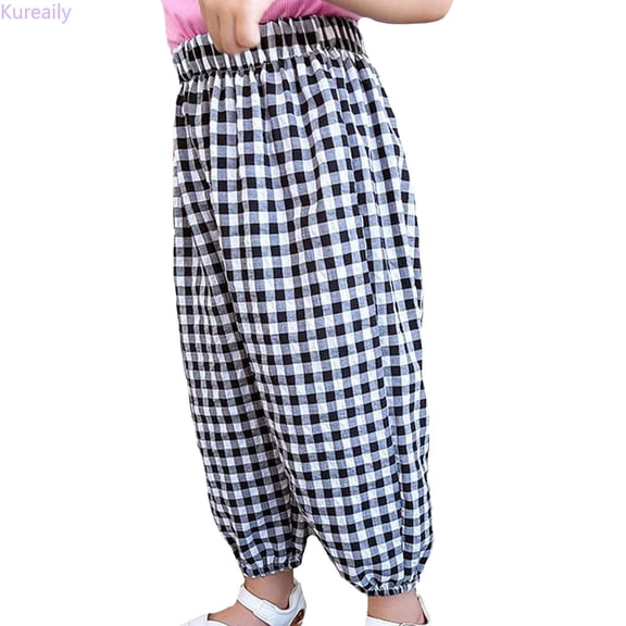 Kureaily Toddler Baby Girl Boy Classic Pants Plaid Elastic Jogger Gingham Long Pants Summer Fall Pants/ 18-24 Months/ Toddler (Black)
