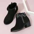 thumbnail image 6 of FYEGRE Girls Toddler Bow knot Ankle Boots Low Chunky Heel Side Zipper Cute Dress Booties Little Big Kid Black 7-8 Years, 6 of 7