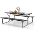 thumbnail image 1 of Costway 6 FT Picnic Table Bench Set Outdoor Dining Table & 2 Benches with Metal Frame Black, 1 of 10