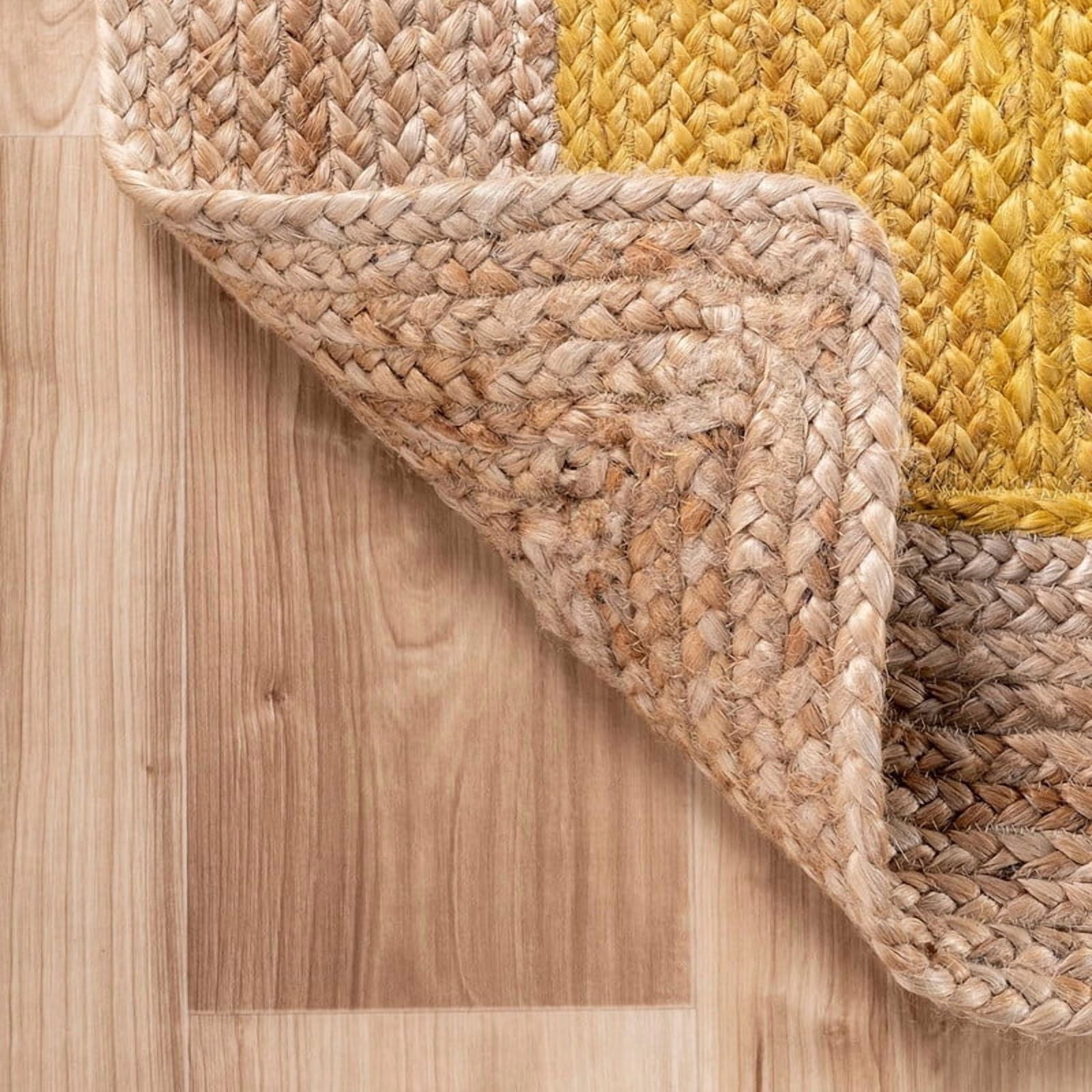 7x11Ft Inner Yellow Jute Area Rug | Handmade | Solid Farmhouse Design | Natural Jute Rug for Living Room | Dining Room | Bedroom | Kitchen | Hallway | Entryway