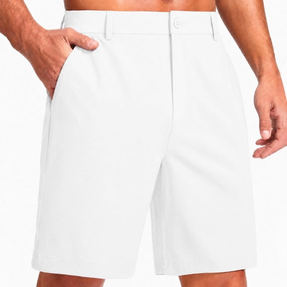 MASKERT Men's Casual Shorts-7" Lightweight Golf Shorts Flat Front Hybrid Work Dress Short Quick Dry White