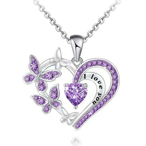DESIGNICE Butterfly Necklace,Romantic Heart-Shaped Butterfly Necklaces for Women,Elegant Pendant Necklace for Women,"I Love You" Necklaces for Women
