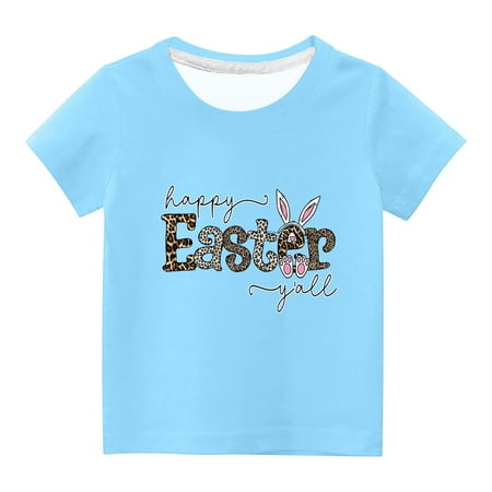 

FRSASU Toddler Kidss Round Neck Print Short Sleeve Top Sky Blue 11 Years