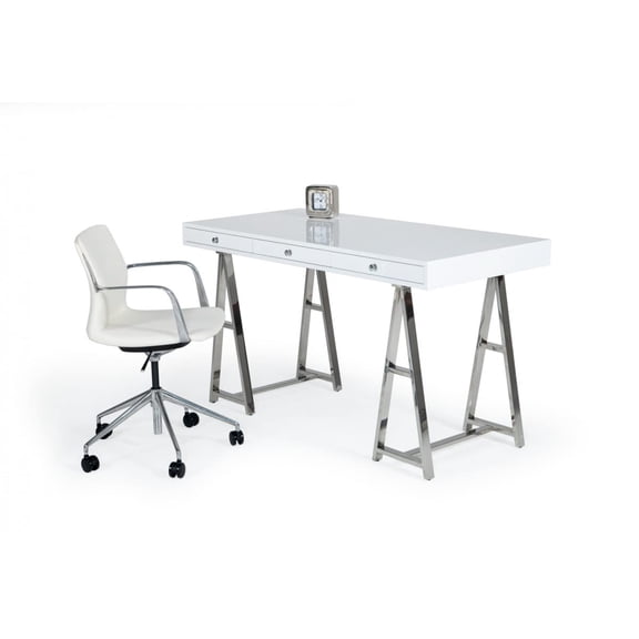 Modrest Ostrow 3-Drawer Rectangular Stainless Steel Writing Desk in White