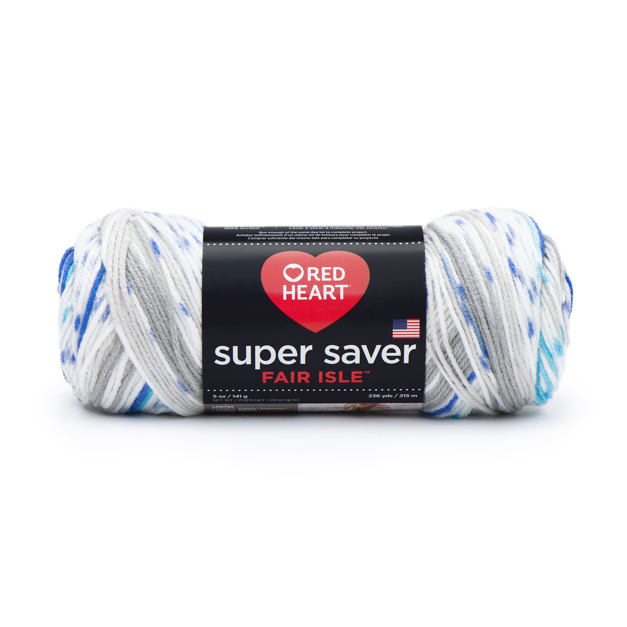 Red Heart Super Saver Fair Isle Yarn, Calm, 5oz(141g), Medium, Acrylic