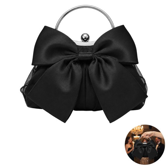 Coquette Bow Clutch Purse for Women, Satin Evening Handbag, Elegant Silk Pleated Clutch with Chain Strap, Vintage Bow Formal Bag for Party, Wedding, Prom, Date Night
