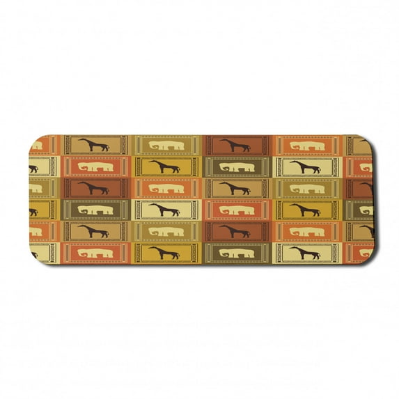 Safari Computer Mouse Pad, Animals Pattern Silhouette Exotic Fauna Frame Vintage Illustration, Rectangle Non-Slip Rubber Mousepad Large, 31" x 12" Gaming Size, Brown and Black, by Ambesonne