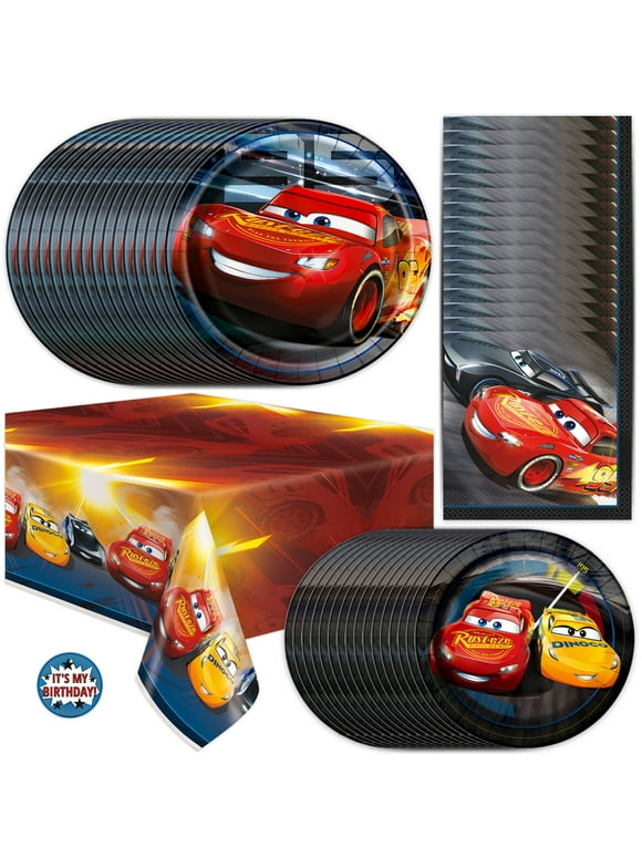 Disney Cars Birthday Decorations | Serves 16 Guests |Cars Birthday Party Supplies | Table Cloth, Plates, Napkins, Sticker