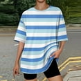 thumbnail image 5 of Garbnen Striped Oversize Tshirt Women Plus Size Crew Neck Women's Short Sleeve Tops Loose Fit Color Block Lightweight Trendy Tunic Tops Blue XL, 5 of 6