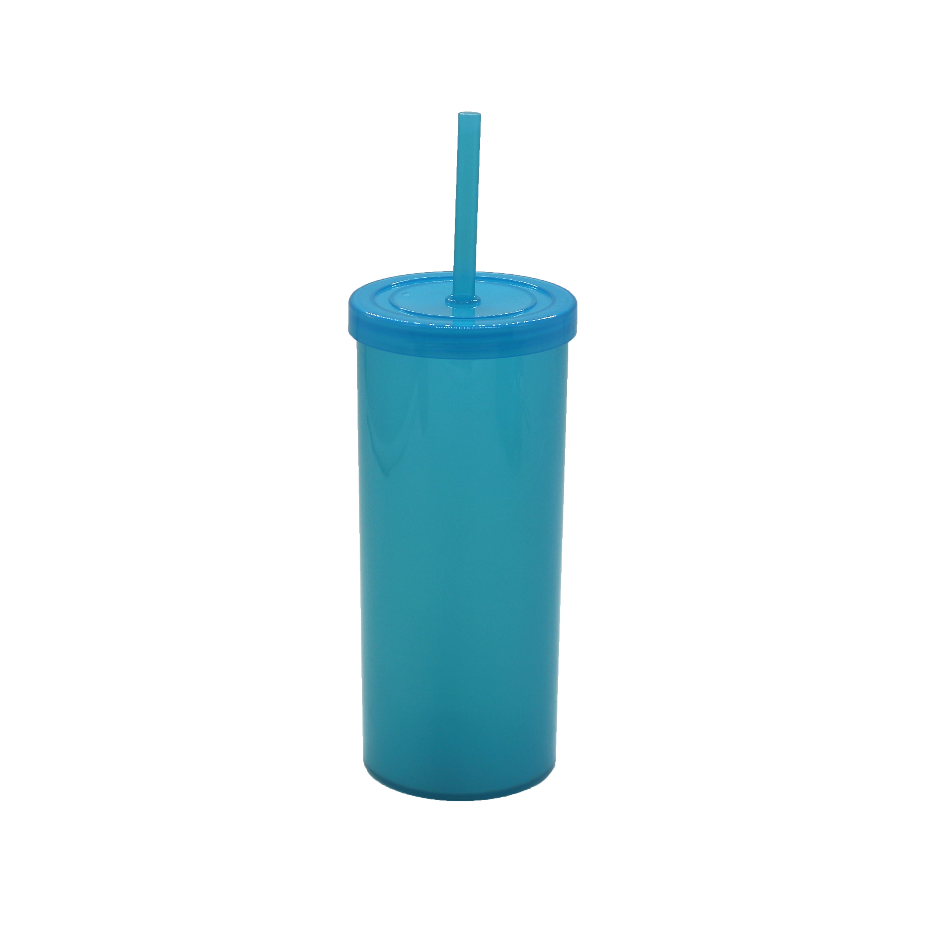 Mainstays 20 oz Plastic Tumbler with Screw Top Lid and Straw, Electric Aqua