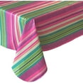 thumbnail image 3 of Newbridge Bold Festive Stripe Vinyl Flannel Back Tablecloth, Modern Colorful Teal, Lime and Pink Striped Easy Care Tablecloth with Flannel Backing, 60” x 84” Oblong/Rectangle, 3 of 8