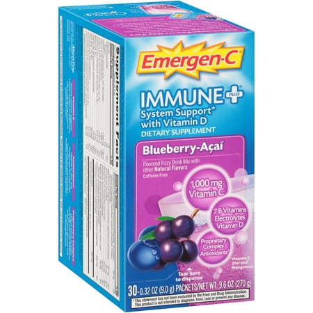 Emergen-C système immunitaire Support Plus avec vitamine D Complément alimentaire aux bleuets Acai Flavored Drink Mix Fizzy - 30 CT
