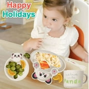 Latest Fiber Kids Toddler Thanksgiving Gift Plate set Tableware Baby Fiber Bowl Cup Dinnerware Set for Home Day Care 1 Plate 1 Bowl 1 Cup 1 Spoon 1 Fork 5pcs/set (Panda)