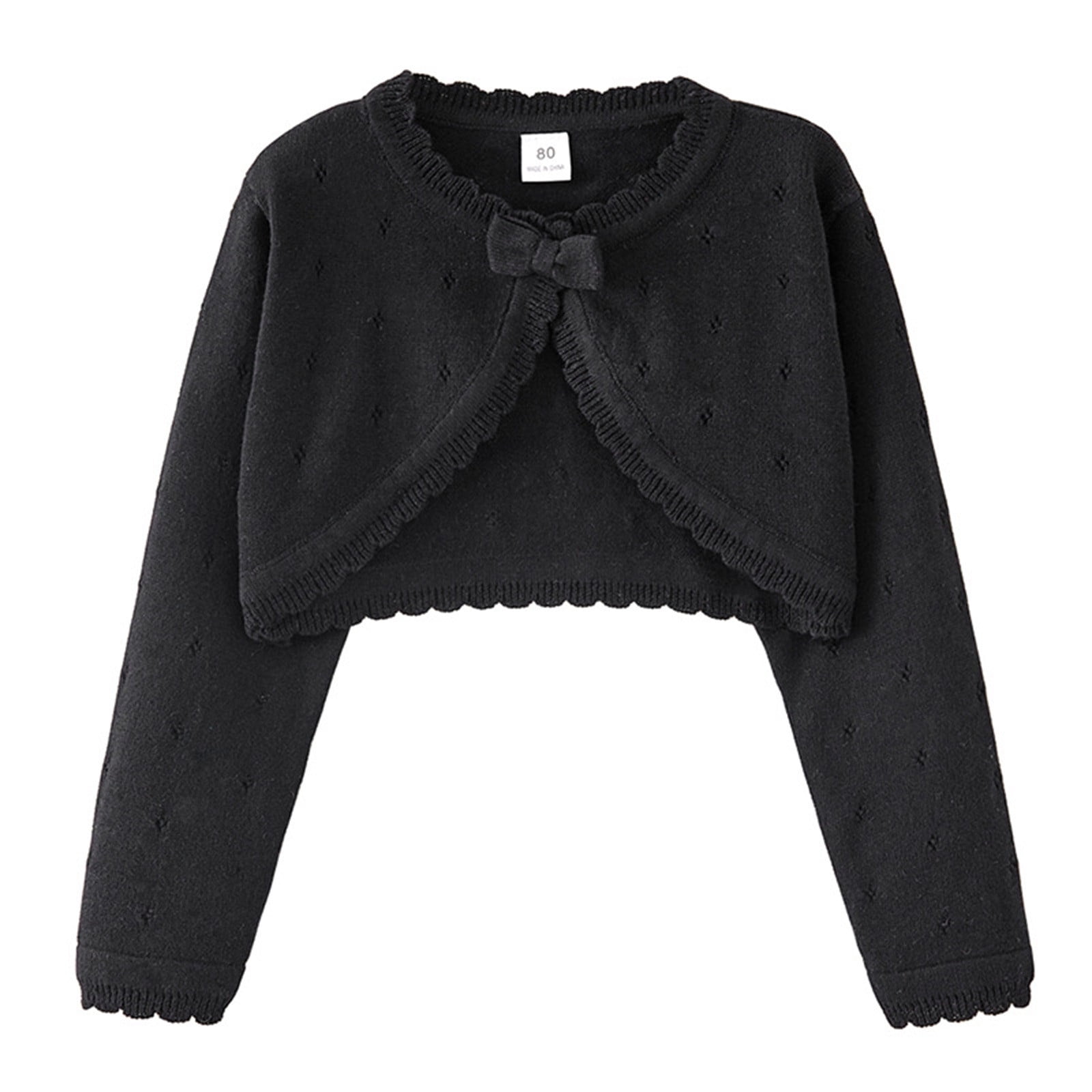 Fgnfyis Girls Shirts Bow Knit Cardigan Sweater Soft Long Sleeve Top Outerwear for Autumn Wear Blouse Cute Tops for Girls Black 5-6 Years