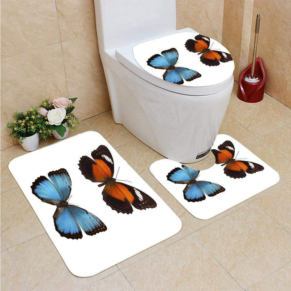 GOHAO Red Butterflies 3 Piece Bathroom Rugs Set Bath Rug Contour Mat ...