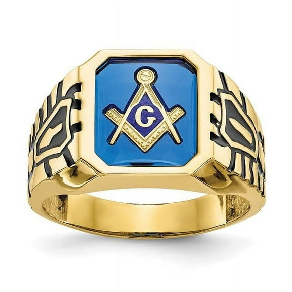Finest Gold 10K Blue Acrylic Mens Masonic Ring, Size 10