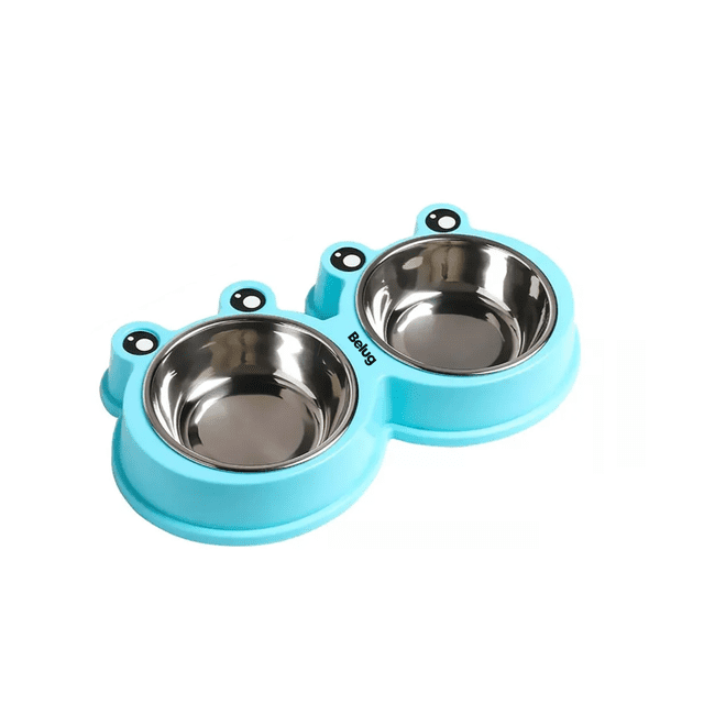 Comedero Doble Mascota Belug Azul