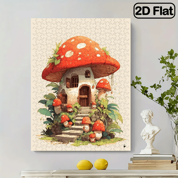 500pcs Adult Puzzle, 20.4x15 Inches Large Size, Mushroom House Jigsaw for DIY Creative Fun with Family and Friends Perfect Stress-Relief Gift Idea as Birthday.