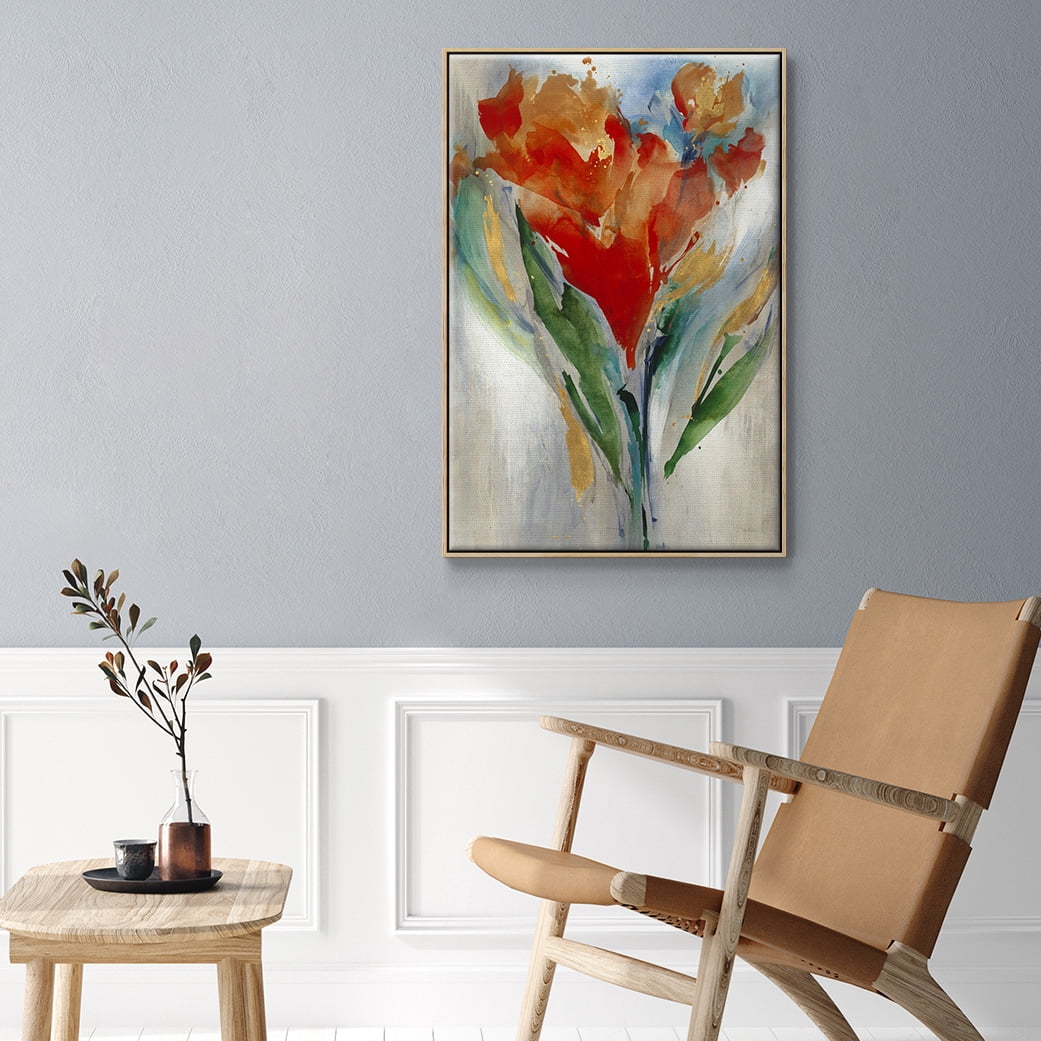 Wild Flower Bouquet Framed Premium Gallery Wrapped Canvas - Ready to Hang - 27 x 41 - Natural Wood Floating Frame