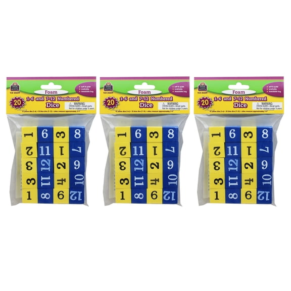 Teacher Created Resources Foam Numbered Dice (Numerals 1-12), 60 Pieces