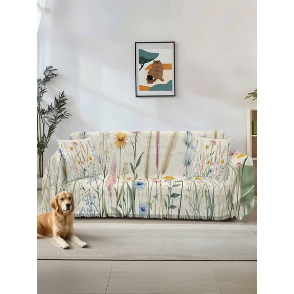 Spring Floral Couch Cover for 2 Cushion Couch, Summer Flower Botanical Farmhouse Washable Love Seat Sofa Covers Slipcover, Throw Sofa Covers for Pets, Furniture Protector 71"x102"