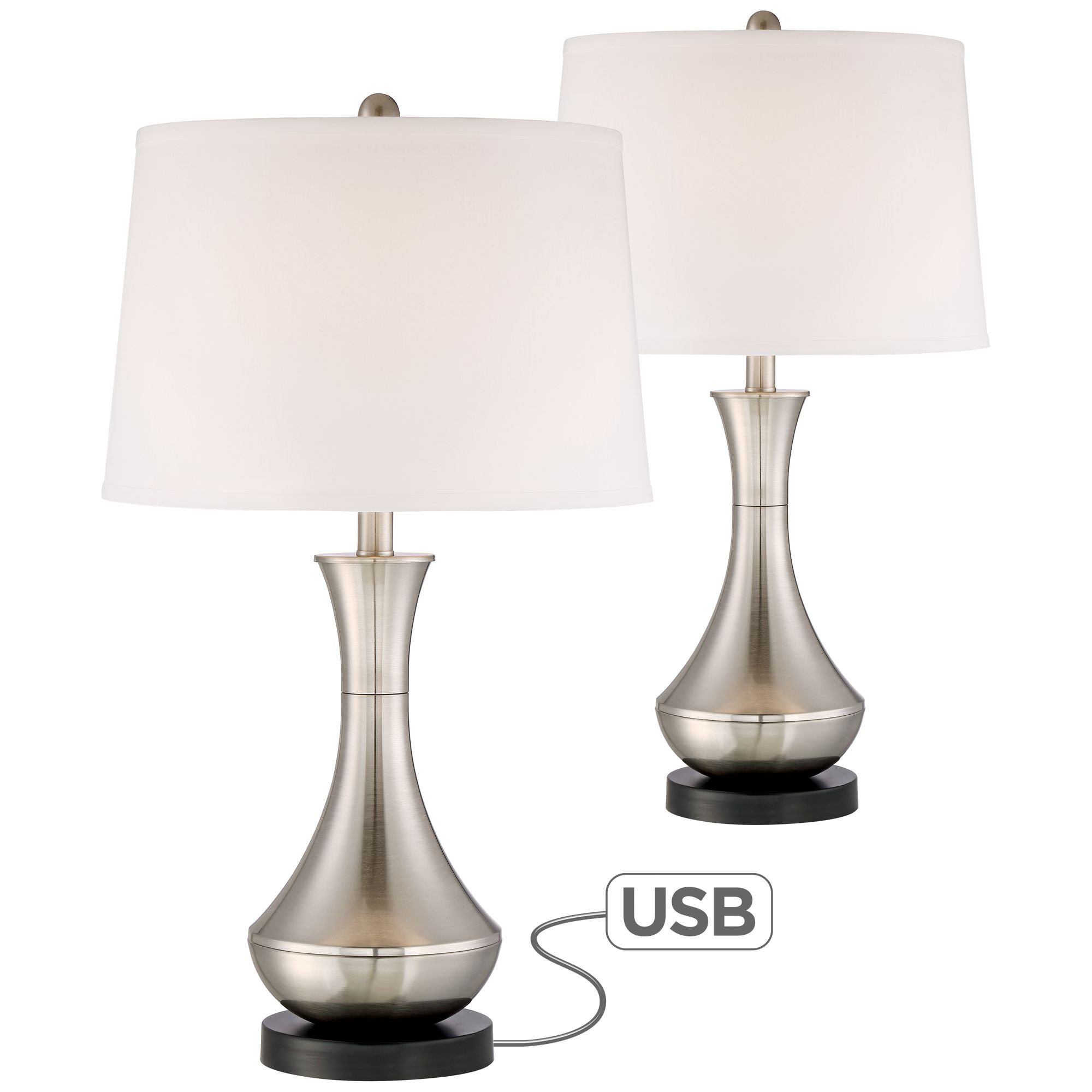 360 Lighting Modern Table Lamps Set Of 2 With Hotel Style Usb Charging Port Brushed Steel Empire Shade For Living Room Family Bedroom Bedside