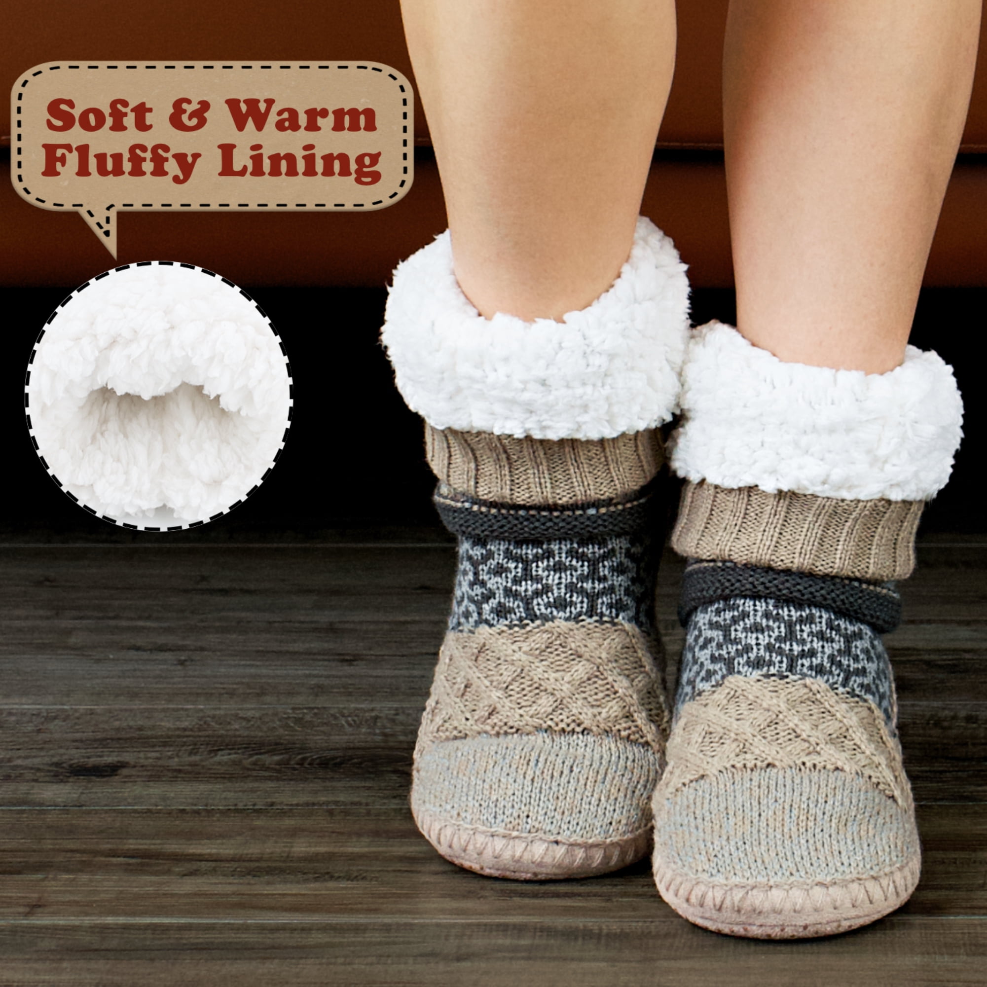 Womens Fuzzy Socks Non Slip Grips, Cozy Slipper Socks for Women, House Sock  Shoes, Warm Gifts, Adult Size 9-10 
