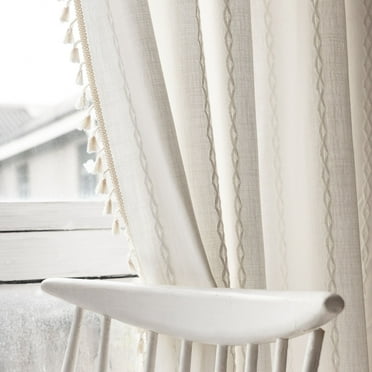 TURKIO White Farmhouse Boho Curtains for Living Room Semi Blackout Curtains Rod Pocket Curtain 1 Panel,52"Wx84"L