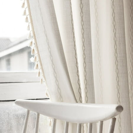 turkio white farmhouse boho curtains for living room semi blackout curtains rod pocket curtain 1 panel,52"wx84"l