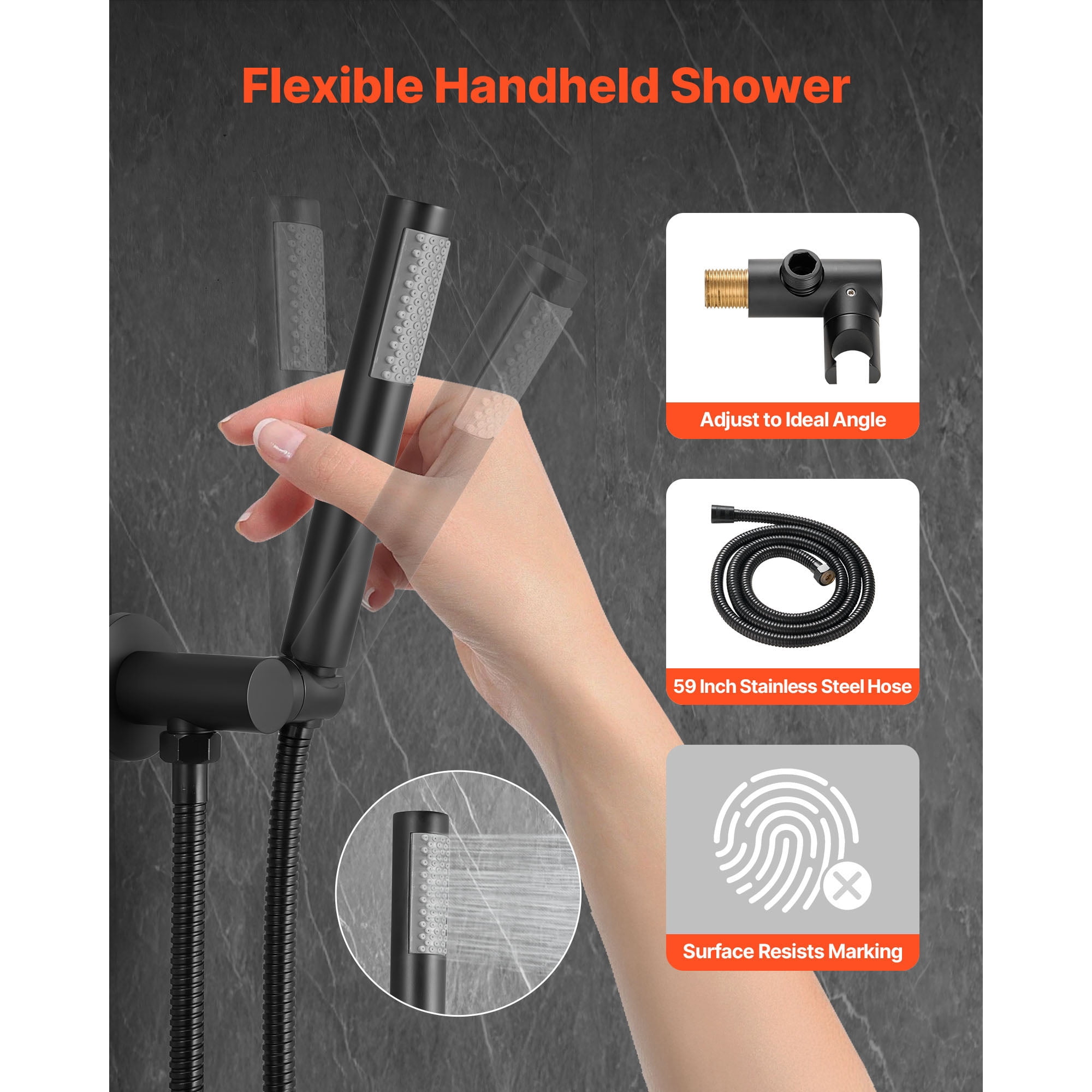 KFFKFF Shower Faucet Set, Wall-Mounted Bathroom System with 8-Inch Round Rain Shower Head and Handheld Spray, Includes Brass Valve and Trim Kit, Matte Black Finish