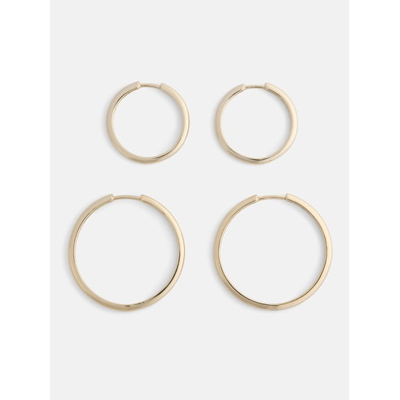 Free Assembly Women's Demi Fine 14K Gold Plated Duo Round Hoop Earring Set, 2-Pairs