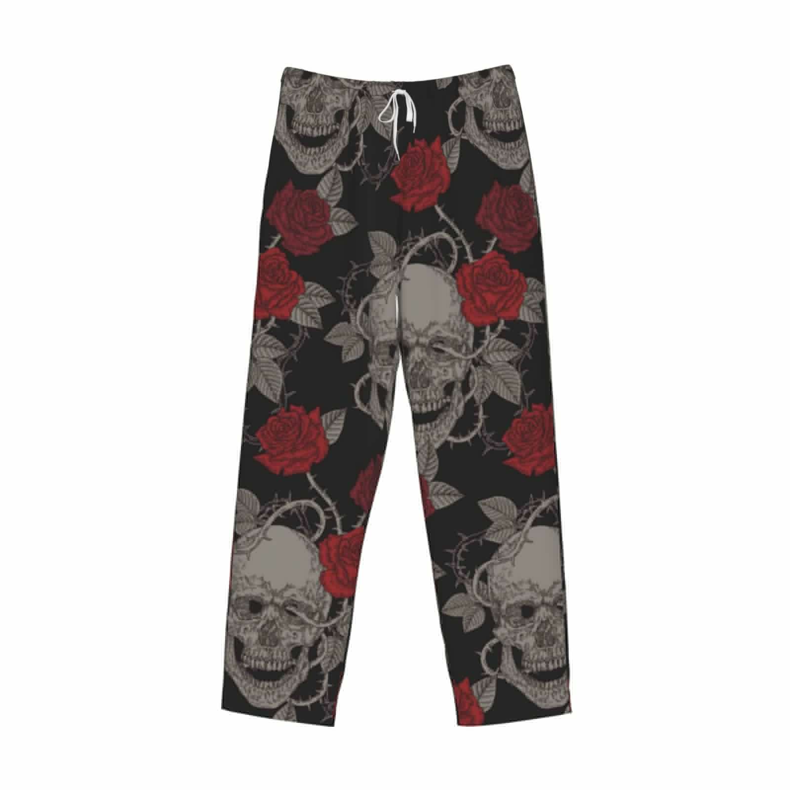 thumbnail image 4 of Bingfone Skull And Red Roses Mens All Over Print Sleep Pajama Pants-Xx-Large, 4 of 9
