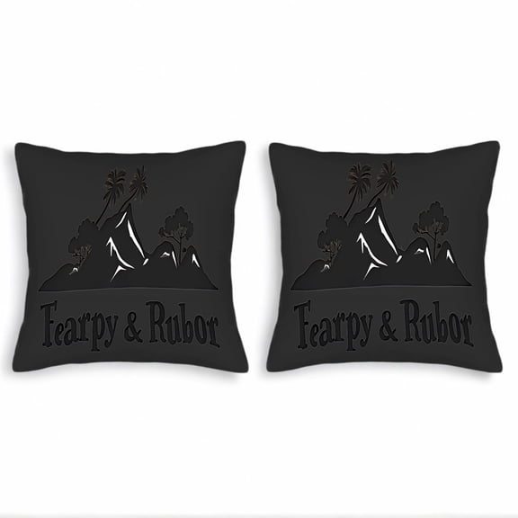 Set of 2 Decorative Throw Pillow Covers 18x18in - Black Mountain Silhouette with Leaning Palm Trees & " Fearpy & Rubor " Text - Perfect for Couch Bed Car