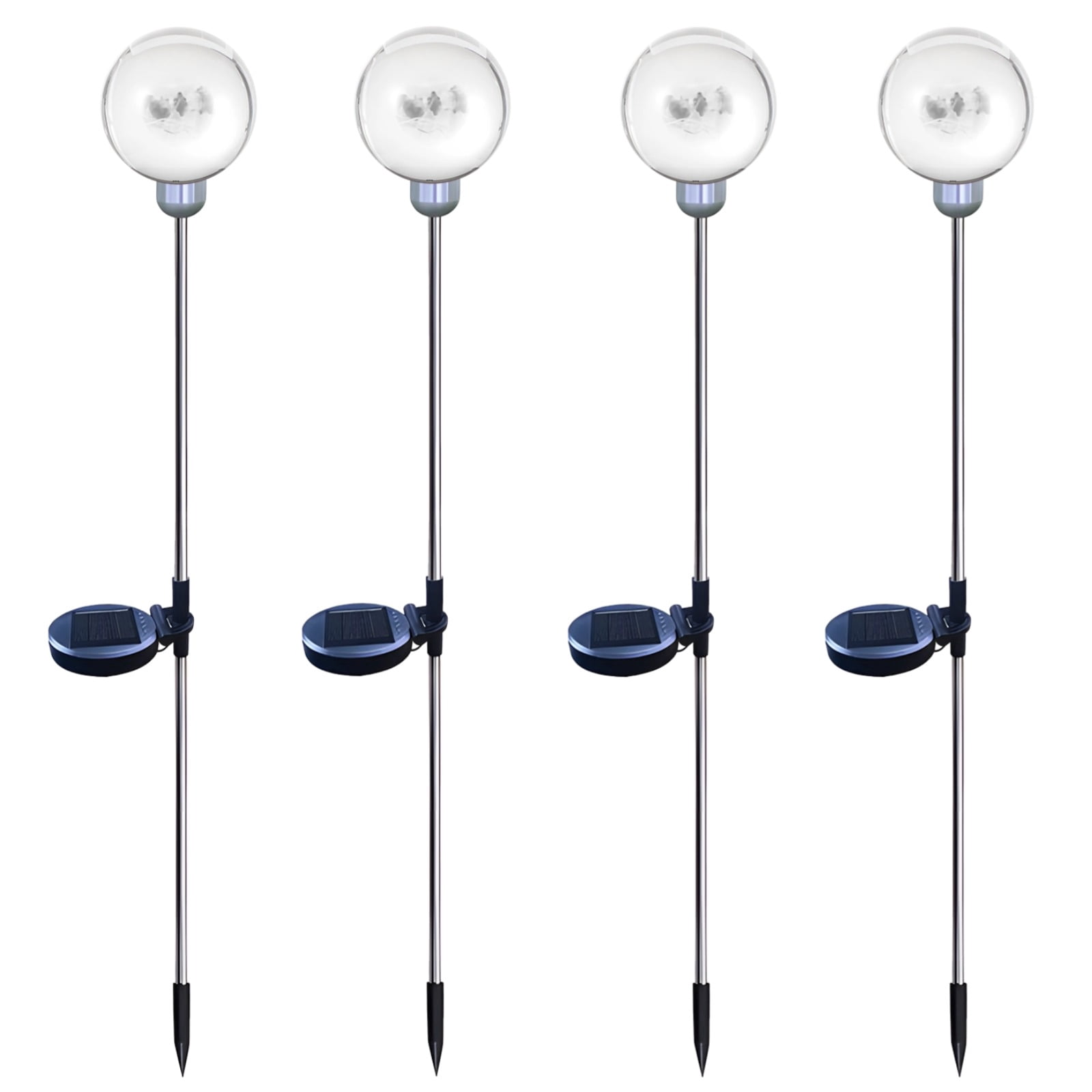 4 PCS Solar Flower Lights Outdoor, Stainless Steel PVC Globe Decorative Lights, 8-CM Diameter, 2.5W Solar Powered with 16 LEDs, IP65 Waterproof Reeds Lights for Lawn and Garden