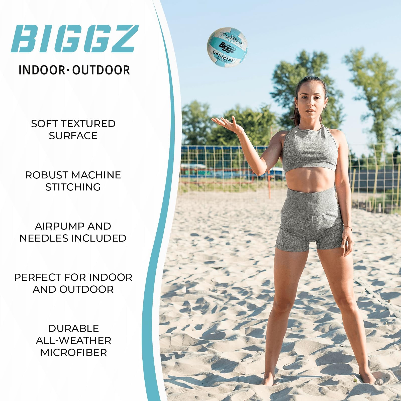 Biggz Beach Volleyball Soft Touch Official Size 5 (6 Pack) with (1) Ball Hand Pump