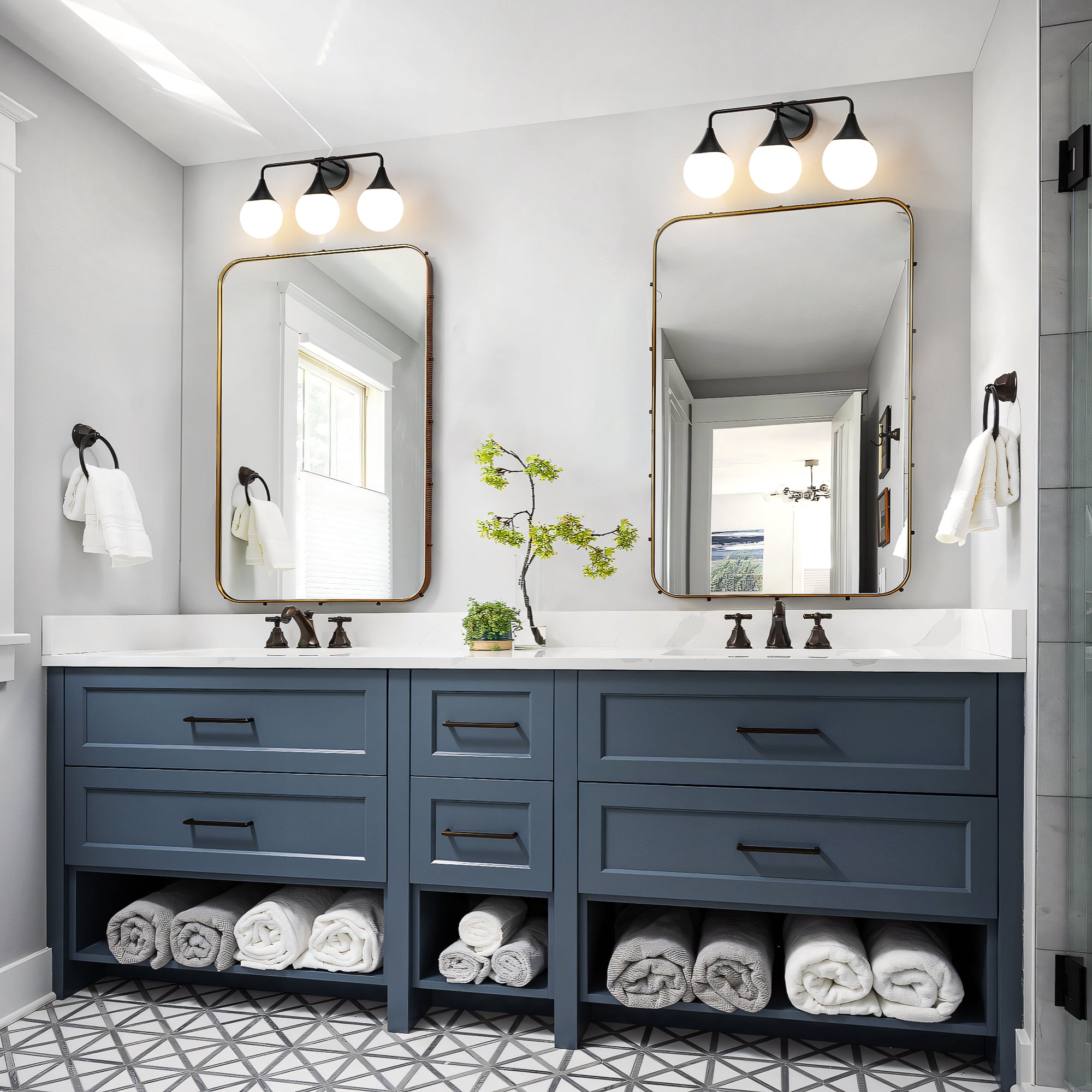Bathroom Vanity Light 3 Lights Bathroom Lighting Fixtures Over Matte Black Wall Sconces with Frosted Globe Glass for Hallway Restroom