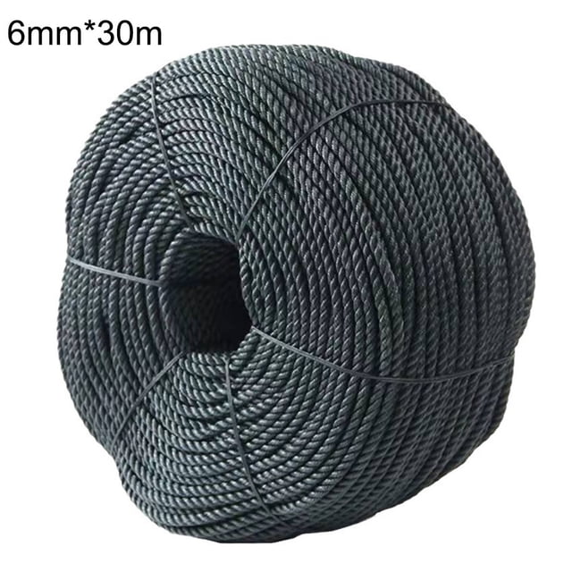Lefu Black Poly Rope Coil 6mm Dia x 30M Black Poly Rope Coils Nylon Tarpaulin Outdoor