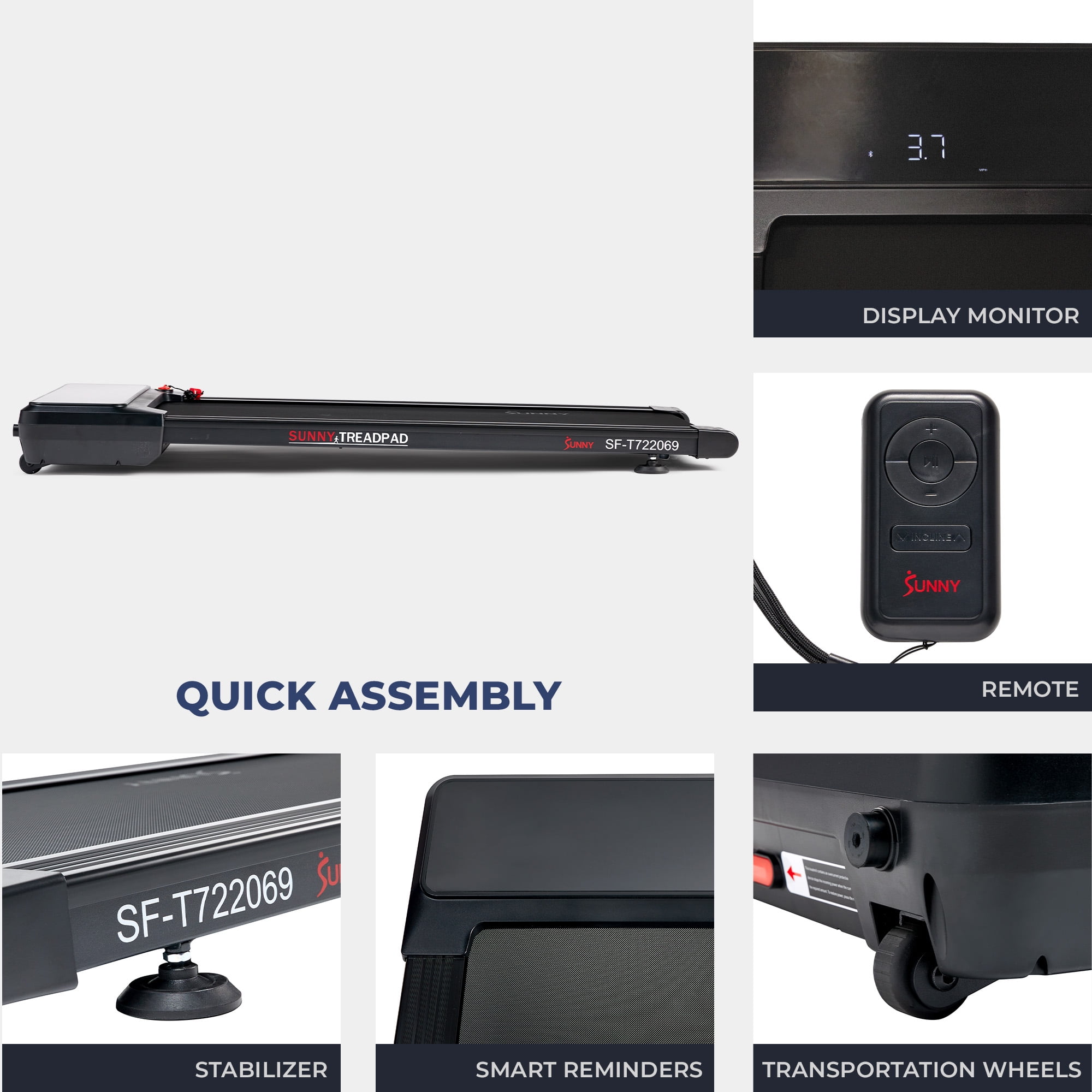 Sunny Health & Fitness Auto Incline Treadpad Compact Treadmill with FREE SunnyFit® App