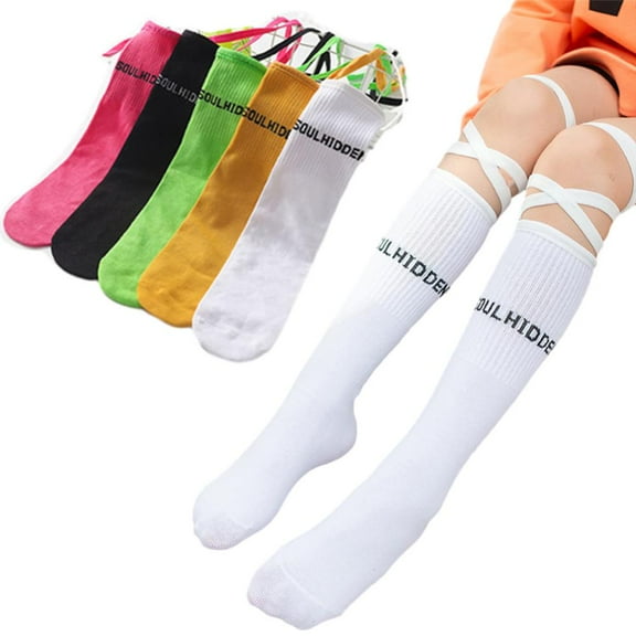Godderr 3 Pairs Kids Toddler Girls Socks Knee High Socks Cotton Letter Socks Dress Socks for 3-12Y