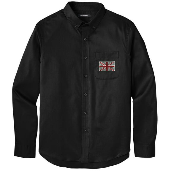 Men's UK UNION JACK PATCH Twill Shirt with Pocket, XL Deep Black