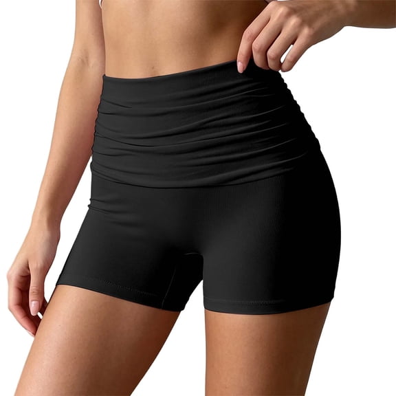 Rove Studio Women's Ruched High Waist Yoga Shorts, Buttery Soft CRZ Yoga Shorts for Women, Non See-Through Workout Biker Shorts Black L
