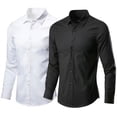 thumbnail image 2 of Camisa blanca de manga larga para hombre, camisa informal de negocios de Color sólido a la moda de estilo coreano, efecto adelgazante negro para hombre, 2 of 5