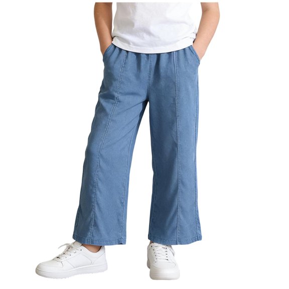 ZACPNCV Girls Tencel Denim Jeans Wide Leg Flared Pants Loose Fit Lyocell Summer Casual Trousers