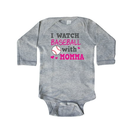 

Inktastic I Watch Baseball with My Momma Gift Baby Girl Long Sleeve Bodysuit