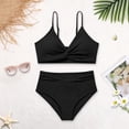 thumbnail image 7 of OOOUM Girls 2 Piece Swimwear Twist Front Halter Triangle Bikini Set Kids Soft Quick Dry Vacation Bathing Suit Black 11-12 Years, 7 of 7